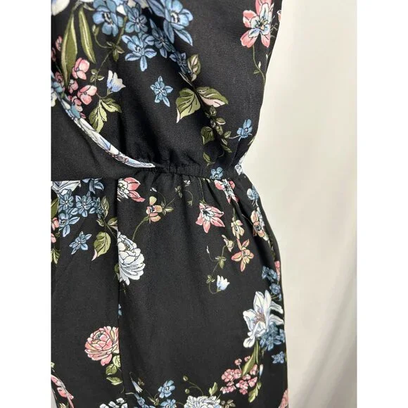 BO.G Collective Floral Wrap Maxi Dress Black/Blue Small With Flutter Sleeves NWT - Picture 8 of 16